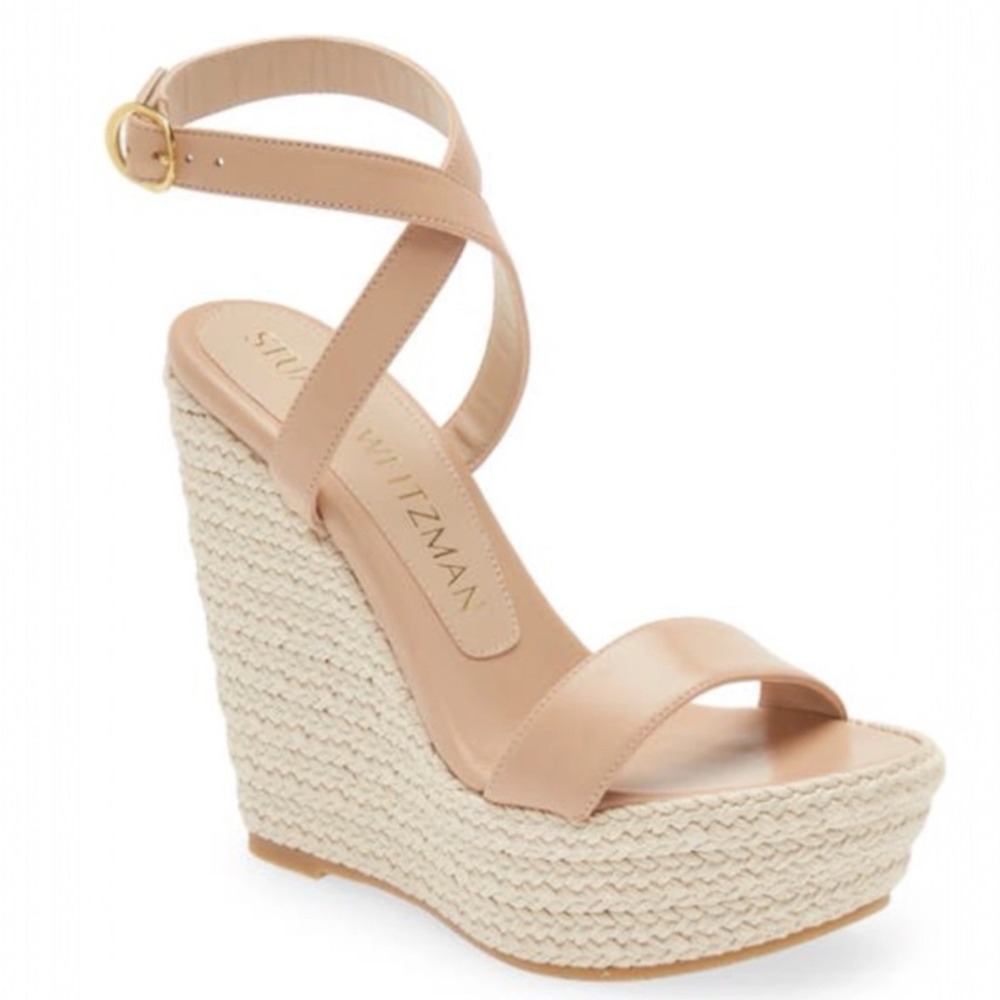 Stuart Weitzman Alex Platform Wedge Espadrille Sandal In Adobe Size 9